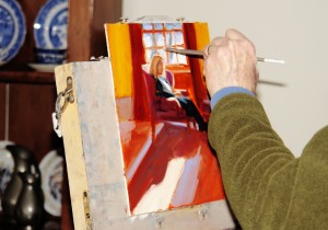 Mary Byrom painting Charlene Taubert, Innkeeper at The Hartwell House Inn, Ogunquit