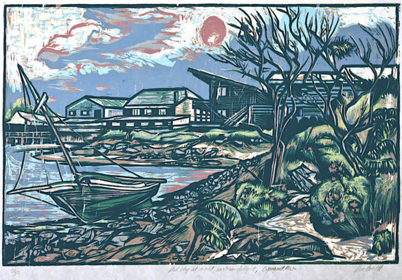 Don Gorvett | Red Sky at Night, Sailors Delight | Reduction Woodcut, Edition 30 | Size 19” x 28”