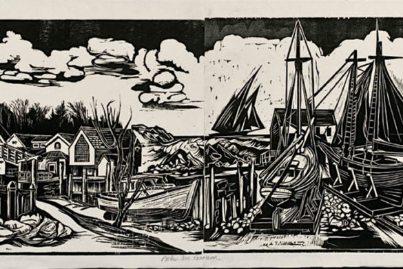 Don Gorvett | Perkins Cove Panorama | Woodcut, AP | size 56”x 15.5”